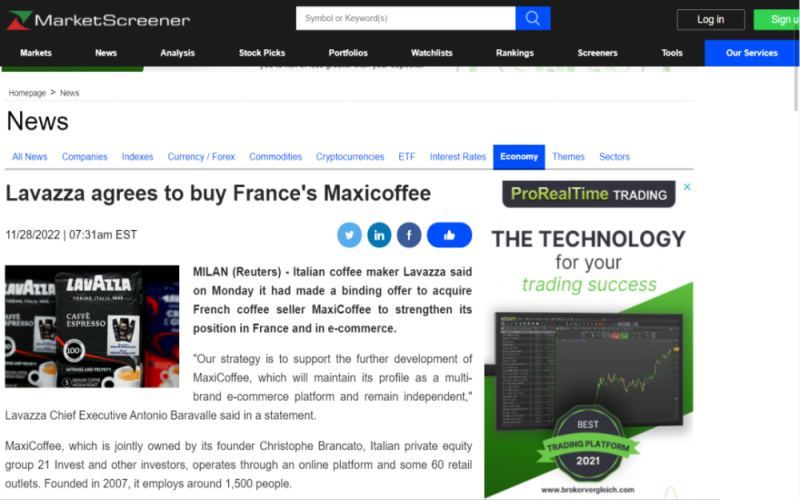 Lavazza再出手：拟全资收购法国电商MaxiCoffee，加速布局全球与线上市场