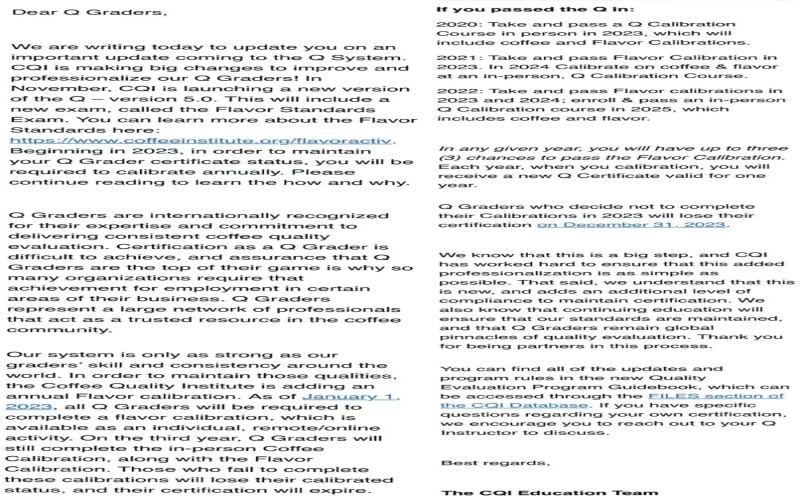 Q Grader认证新规：2023年起每年须完成风味校准，费用与有效期同步调整