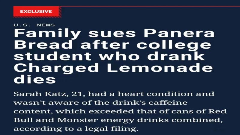一杯柠檬水导致心脏骤停？Panera饮料咖啡因含量远超红牛三倍
