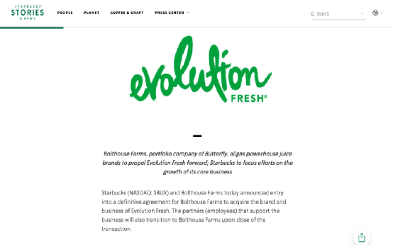 星巴克剥离Evolution Fresh果汁业务，全面回归咖啡核心赛道